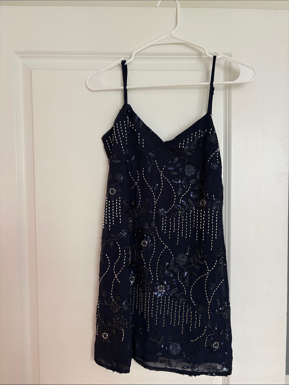 Navy Beaded Spaghetti Strap Dress -